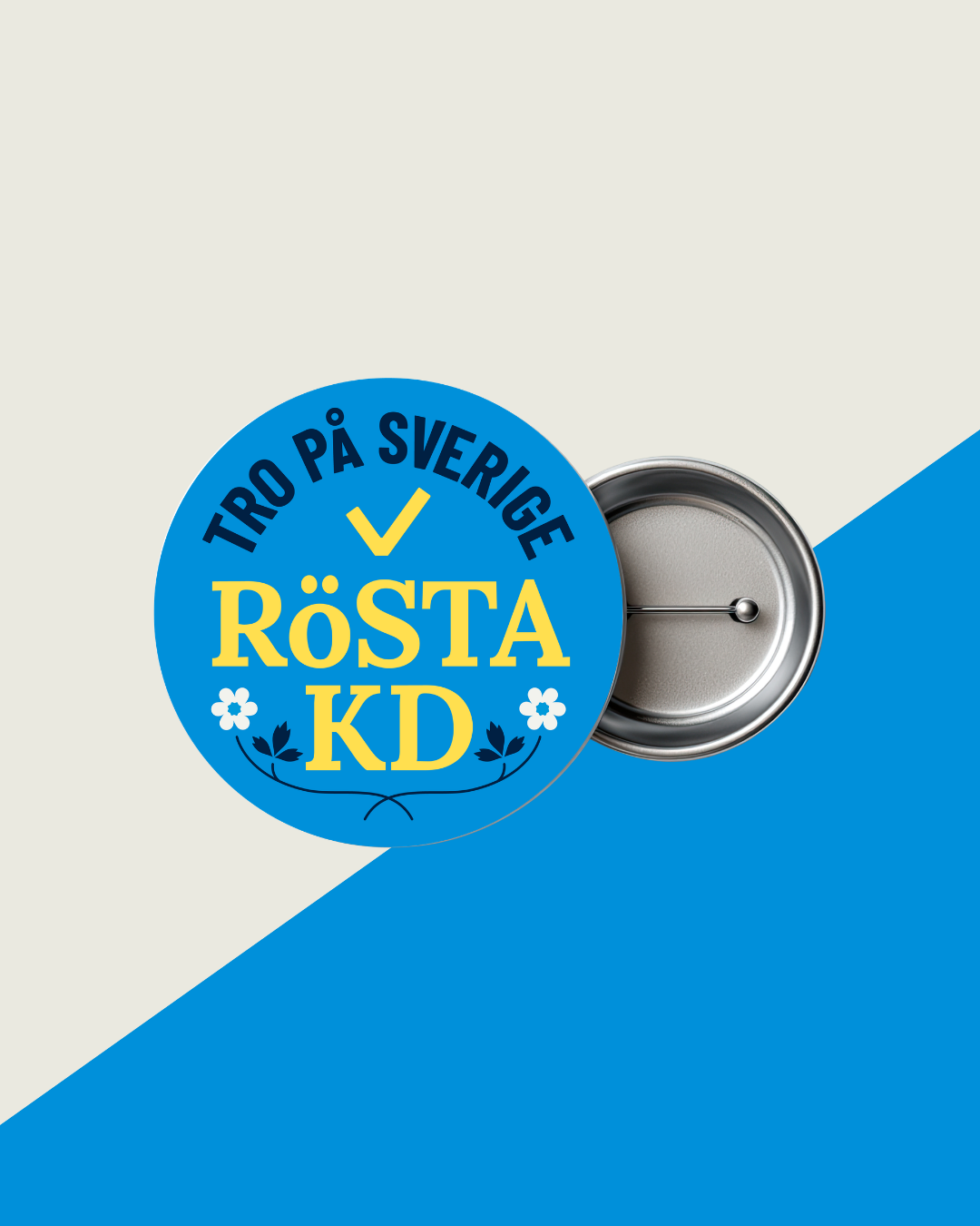 Rösta KD, ljusblå knapp